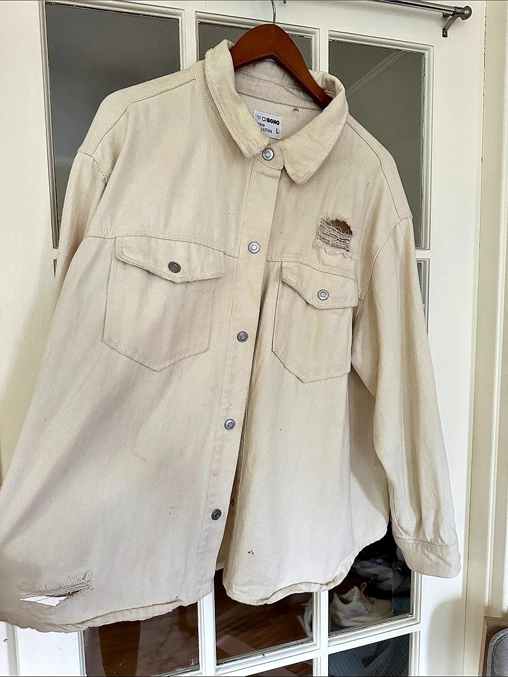 Distressed Utility Jacket in Cream - Picture 2 of 4